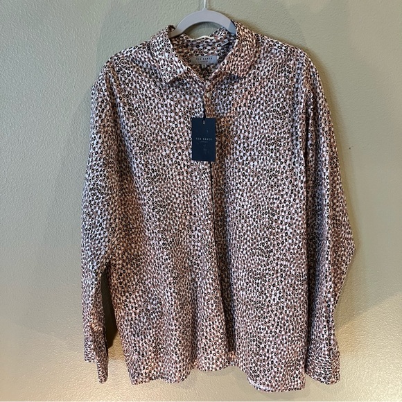 NWT Ted Baker London Dunston Regular Fit Dot Button-Up Shirt, XL, Brown - Picture 3 of 12